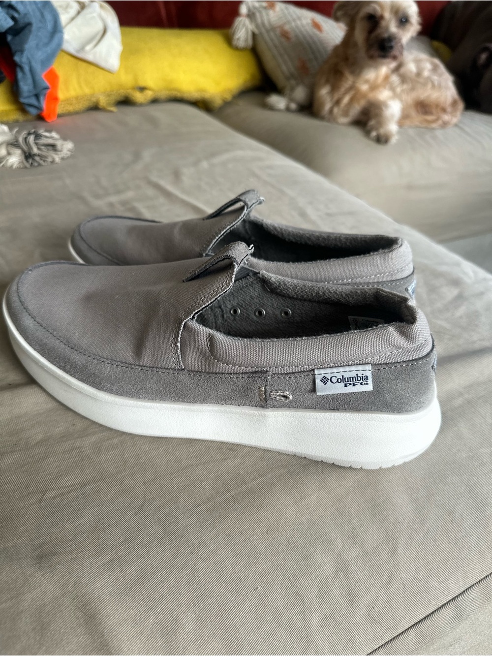 Columbia Grey Canvas Slip-On Loafers with White Sole